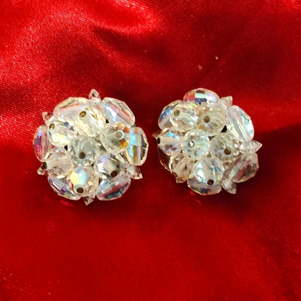 Elegant Laguna AB Crystal Cluster Clip On  Earrings